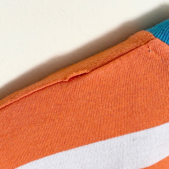 Salem7 White & Orange Striped Embroidered Colorful Fangs T Shirt Mens Size Large - Picture 5 of 5